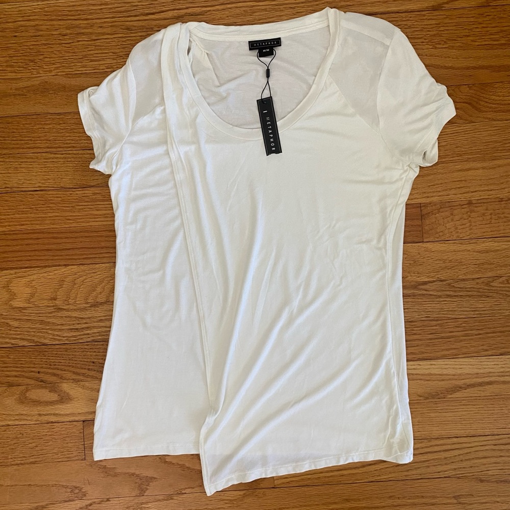Metaphor Asymetrical Top Women’s Medium Cream (Egret) Short Sleeve NWT